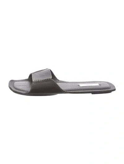 Pre-owned Totême Leather Whipstitch Trim Slides In Brown