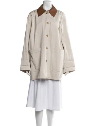 Pre-owned Totême Leather-collar Cotton Barn Jacket In Brown