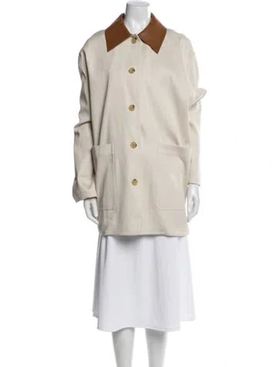 Pre-owned Totême Leather-collar Cotton Barn Jacket Coat In Neutral