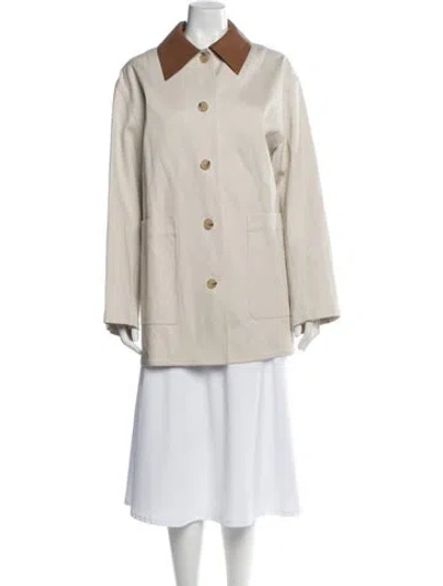 Pre-owned Totême Leather-collar Cotton Barn Jacket Jacket In Neutral