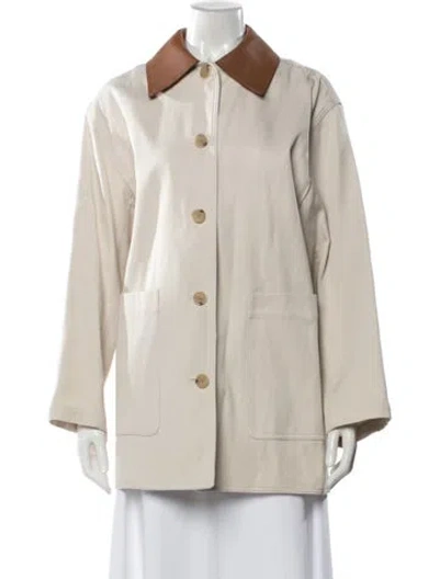 Pre-owned Totême Leather-collar Cotton Barn Jacket Jacket In Neutral