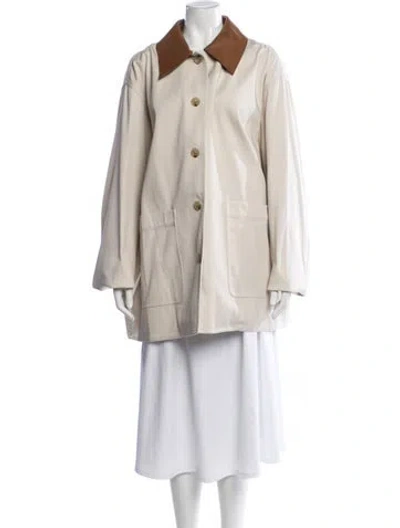 Pre-owned Totême Leather-collar Cotton Barn Jacket In Neutral