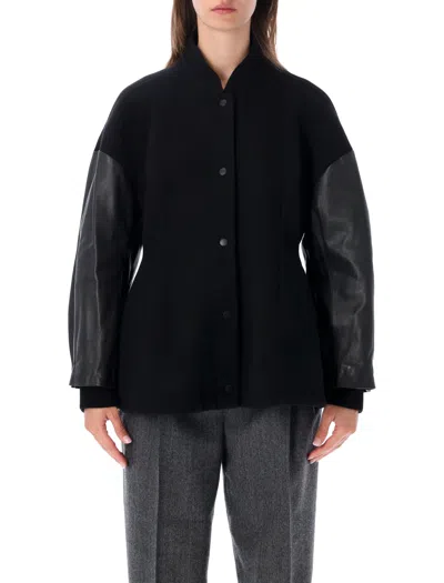 Totême Toteme Leather-sleeve Wool-blend Bomber Jacket In Nero