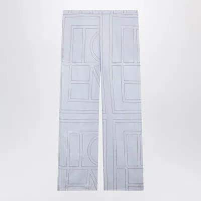 Totême Toteme Light Blue Monogram Cotton-blend Pajama Trousers