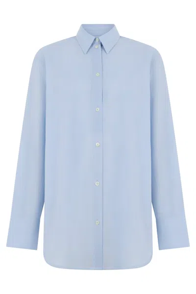Totême Lightweight Cotton-linen Blend Long Sleeve Shirt In Blue