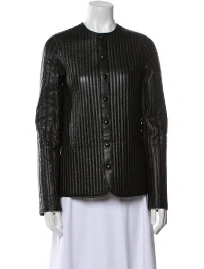 Pre-owned Totême Linear-quilted Leather Evening Jacket In Black