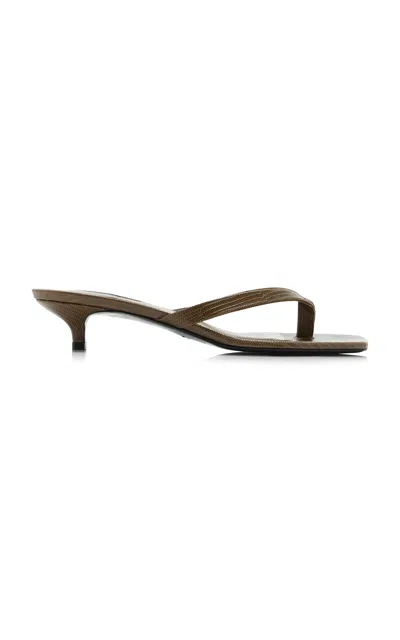 Totême 35mm Lizard Print Leather Thong Sandals In Green