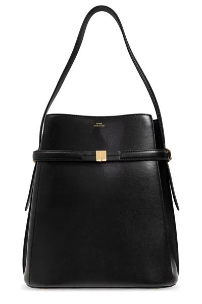 Totême Logo Detailed Belted Bucket Bag In Black