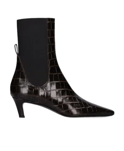Totême Toteme Women The Mid Heel Boot Leather Boots With Croco Effect In Brown