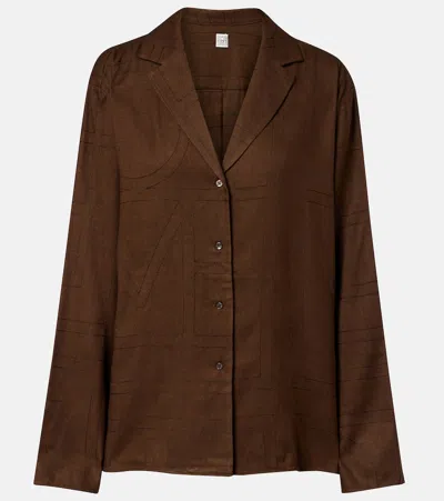 Totême Logo Flannel Pajama Shirt In Brown