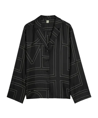 Totême Logo-embroidered Silk-satin Shirt In Black