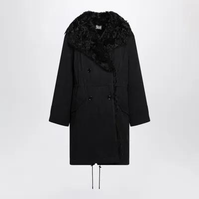 Totême Toteme Long Cotton Parka With Shearling Trim In Black
