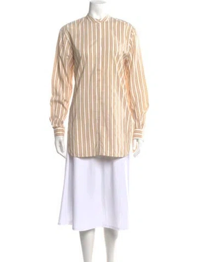 Pre-owned Totême Long Cotton Silk Shirt Striped Button-up Top In Yellow