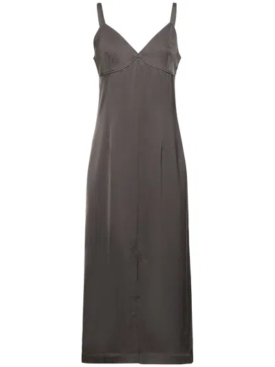 Totême Long Dark Brown Dress With Elegant Neckline In Gray