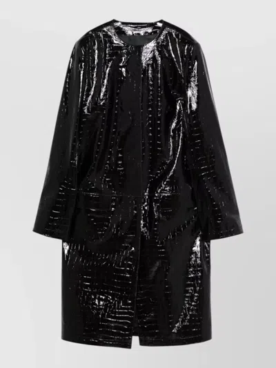 Totême Long Leather Jacket Textured Shiny Design In Black