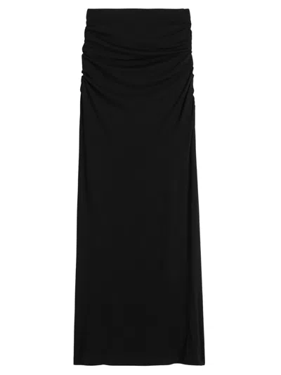 Totême Toteme Long Modal Skirt With Draped Waist Detail In Black