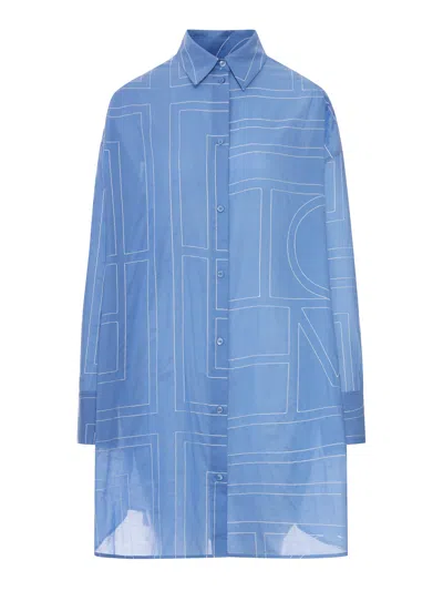 Totême Long Monogram Shirt In Cotton Blend In Blue