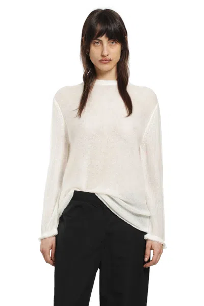 Totême Long Open Weave Knit Sweater In White