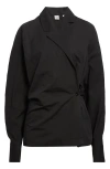 Totême Toteme Long Sleeve Organic Cotton & Linen Wrap Top In Black