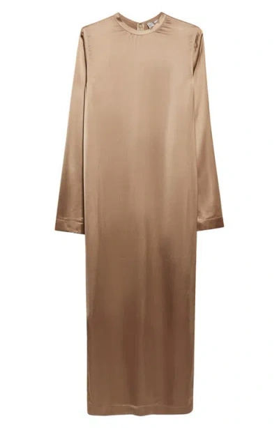 Totême Toteme Long Sleeve Satin Dress In Nude
