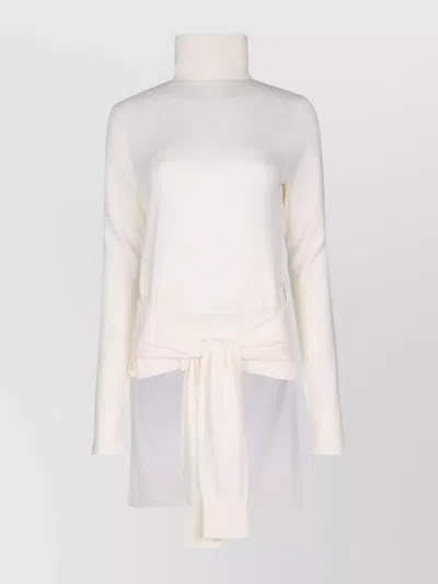 Totême Long Sleeve Turtleneck Top With Tie Detail In White