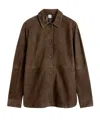 Totême Womens Bark Soft Long-sleeves Suede Overshirt In Green