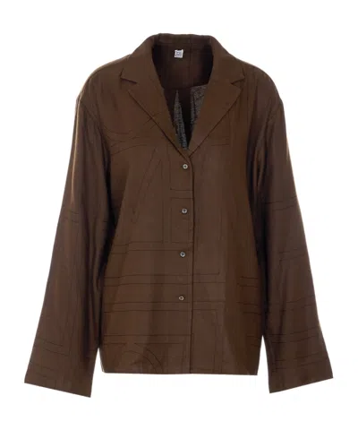 Totême Long Sleeved Buttoned Shirt In Brown