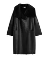 Totême Shearling Wrap Coat Black In Black