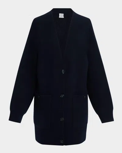 Totême Longline Cashmere-blend Cardigan In Blue