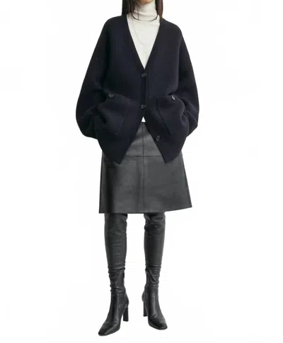 Totême Longline Double-knitted Cardigan In Navy In Blue