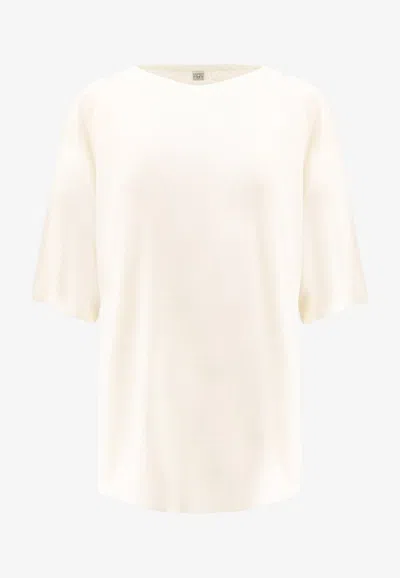 Totême Longline Wool Knit Top In White