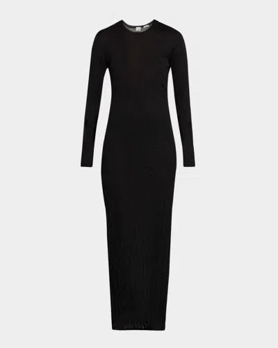 Totême Long-sleeve Crinkle Knit Maxi Column Dress In Black