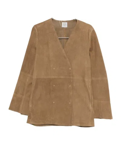 Totême Double-breasted V-neck Jacket In Brown