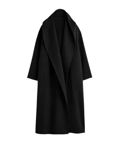 Totême Long Wool Coat With Hood In Black