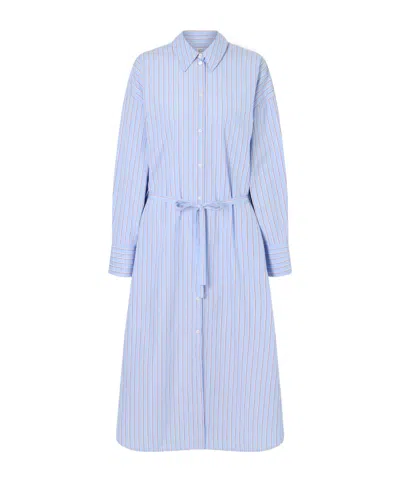 Totême Belted Striped Cotton-poplin Maxi Shirt Dress In Blue