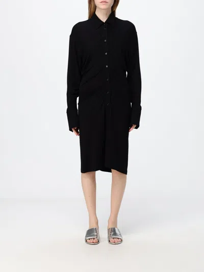 Totême Toteme Long-sleeved Midi Shirt Dress In Viscose With A Classic Collar In Black