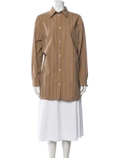 Pre-owned Totême Loose Striped Cotton Shirt Striped Button-up Top W/ Tags In Brown