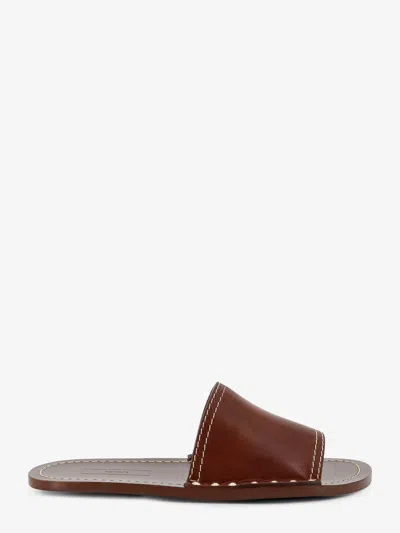 Totême Low Leather Sandals With Metal Studs On The Sides In Brown
