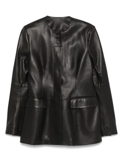 Totême Toteme Luxe Leather Jacket In Blue
