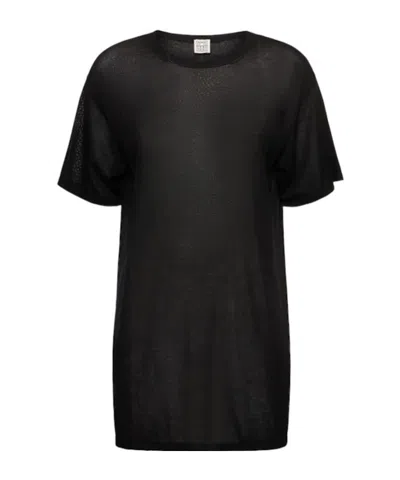Totême Lyocell Blend Knit T-shirt In Black