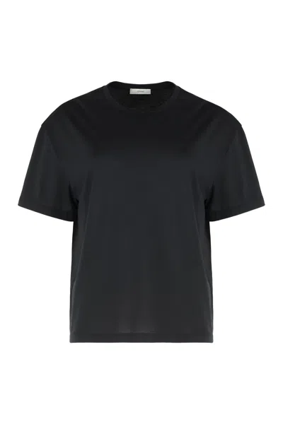 Totême Cotton-blend T-shirt With Ribbed Crew Neck In Black