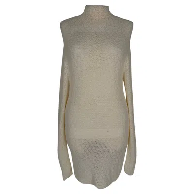 Pre-owned Totême Macrame High-neck Mini Sweater Dress In White Viscose In Beige