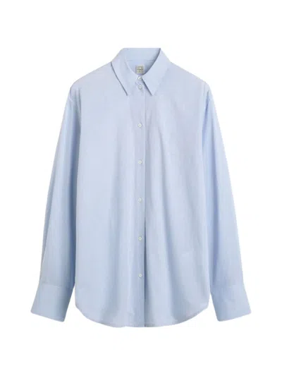 Totême Toteme Main Linen And Cotton Blend Shirt In Blue