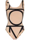 Totême Beige Stretch Jersey Monogram One-piece Swimsuit In Brown