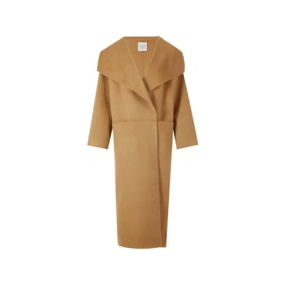Totême Camel Brown Oversize Coat With Shawl Lapels In Wool And Cashmere Woman Toteme