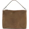 Totême Toteme Medium Bevel Corded Suede Hobo Bag In Brown