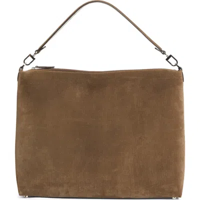 Totême Toteme Medium Bevel Corded Suede Hobo Bag In Brown