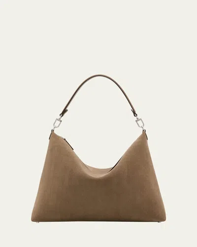 Totême Medium Bevel Corduroy-effect Suede Tote Bag In Brown