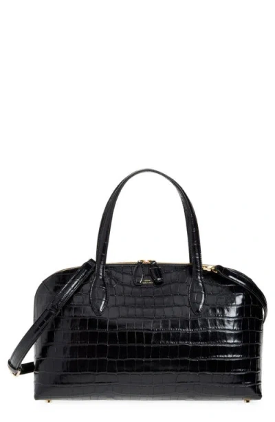 Totême Toteme Medium Lounge Croc Embossed Leather Tote In Black