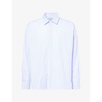 Totême Mens Casual Stripe Cotton Shirt White Blue